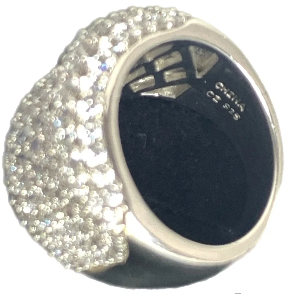 Apogee Concaved Cubic Zirconia Ring in Sterling 925 Silver, Sz:6